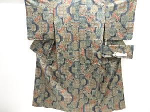 草花模様織出し本場泥大島紬着物（5マルキ）